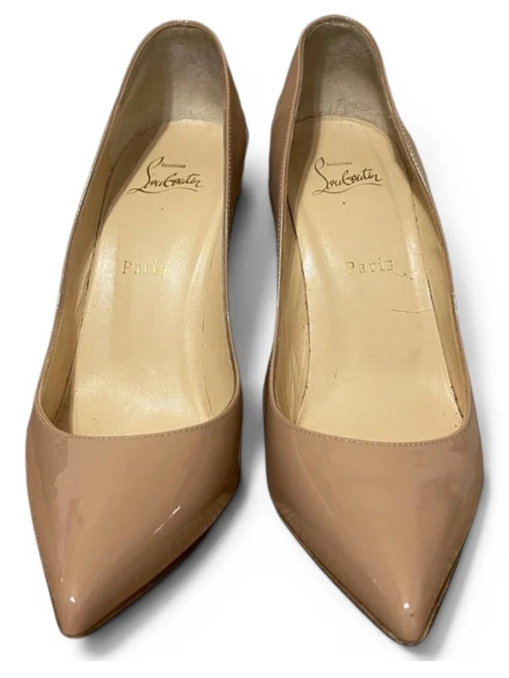 Christian Louboutin Nude Patent Pointed-Toe 100mm Heels